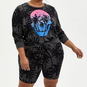 Torrid Lovesick Skull Sunset Palm Trees Long Sleeve and Shorts Set Sz 1